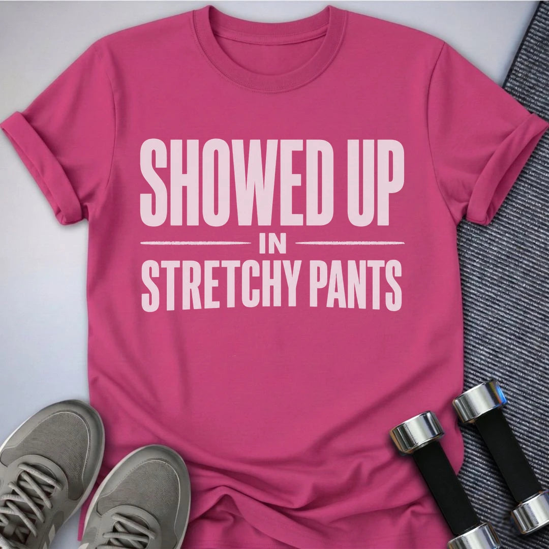 Printify T-Shirt S / Berry Stretchy Pants On T-Shirt