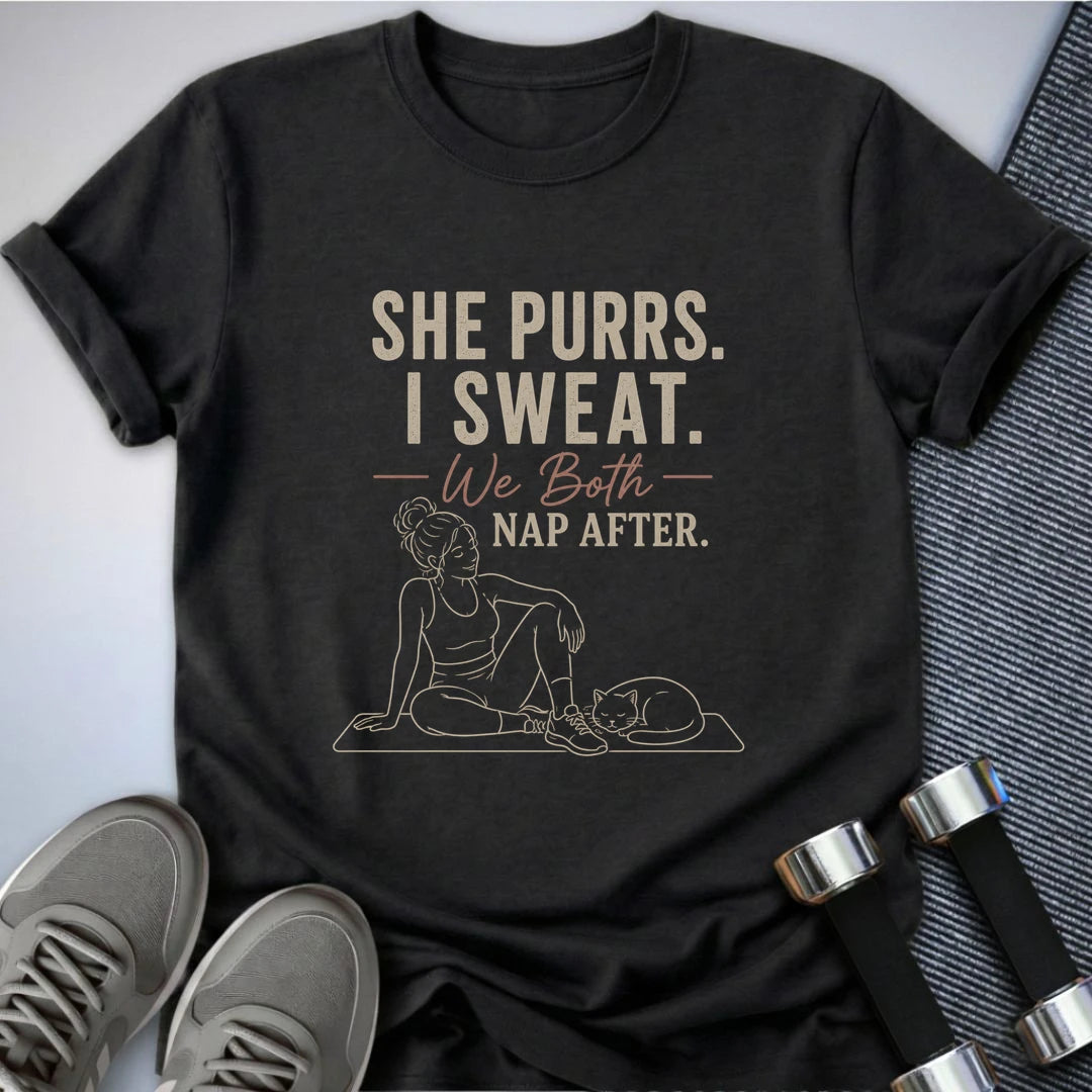 Printify T-Shirt S / Dark Grey Heather Sweat & Purr T-Shirt