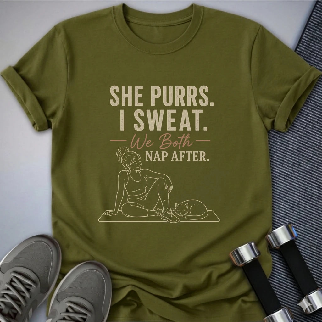 Printify T-Shirt S / Olive Sweat & Purr T-Shirt