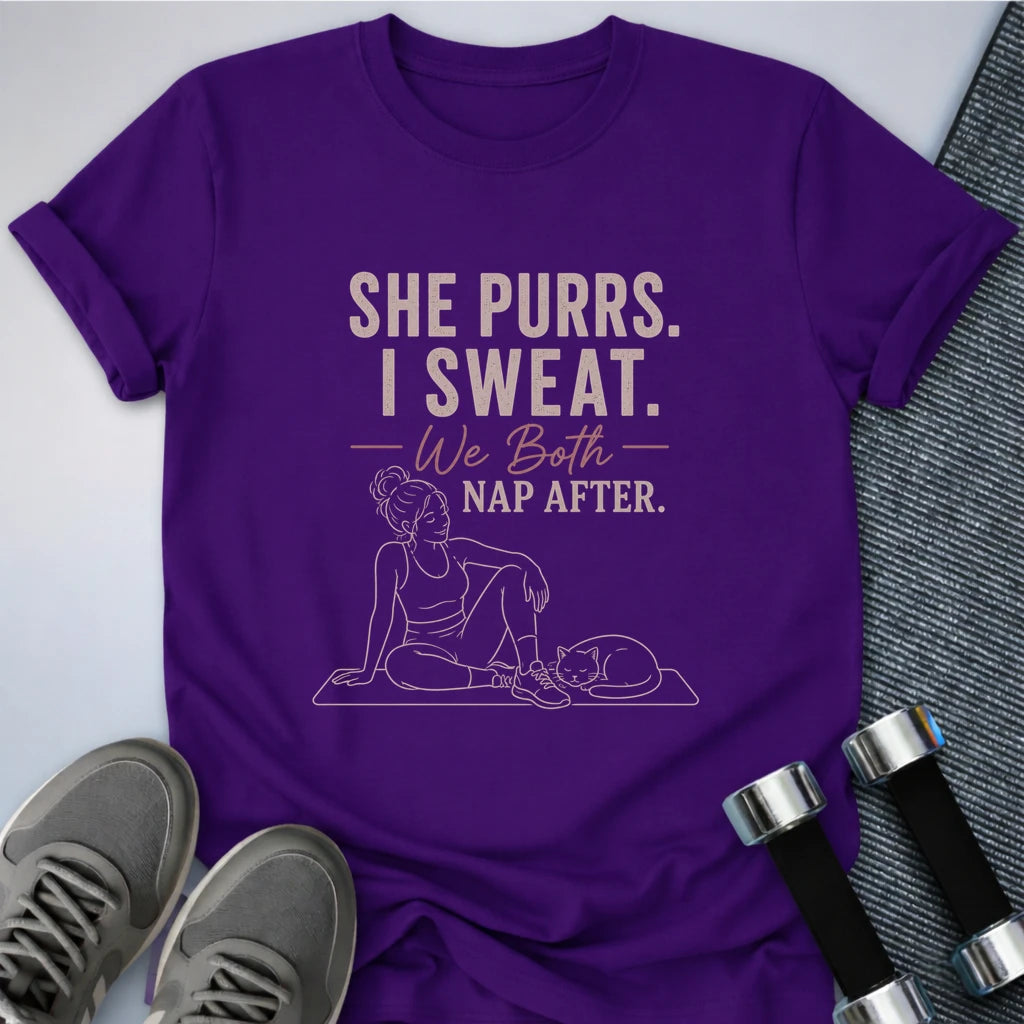 Printify T-Shirt S / Team Purple Sweat & Purr T-Shirt