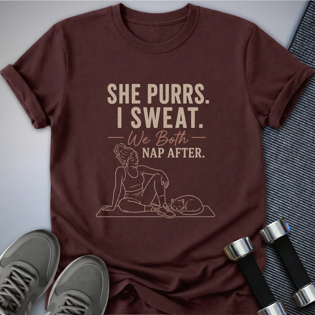 Printify T-Shirt S / Maroon Sweat & Purr T-Shirt