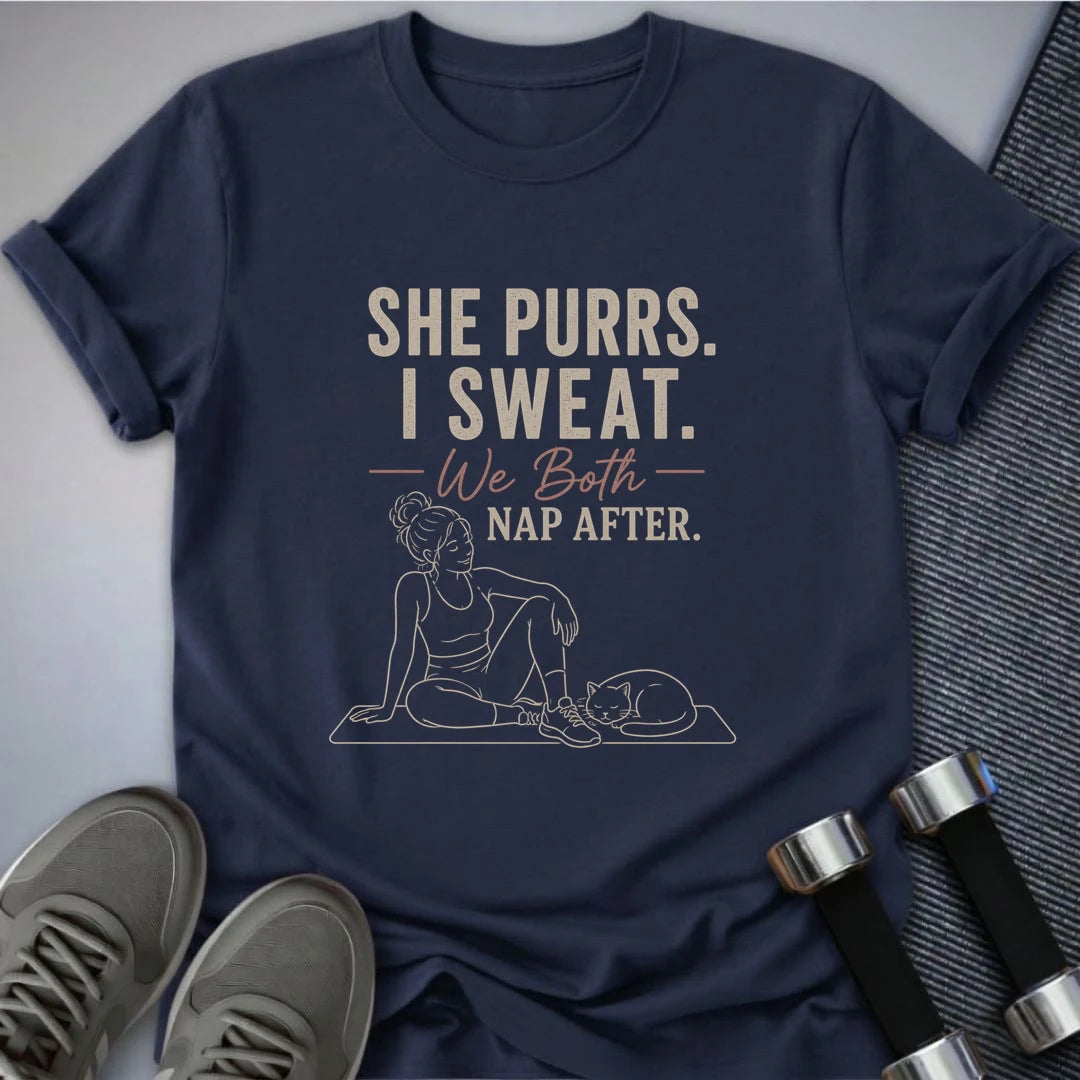 Printify T-Shirt S / Navy Sweat & Purr T-Shirt