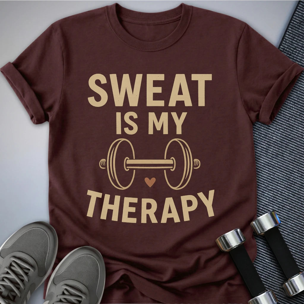Printify T-Shirt Maroon / S Sweating = Therapy T-Shirt