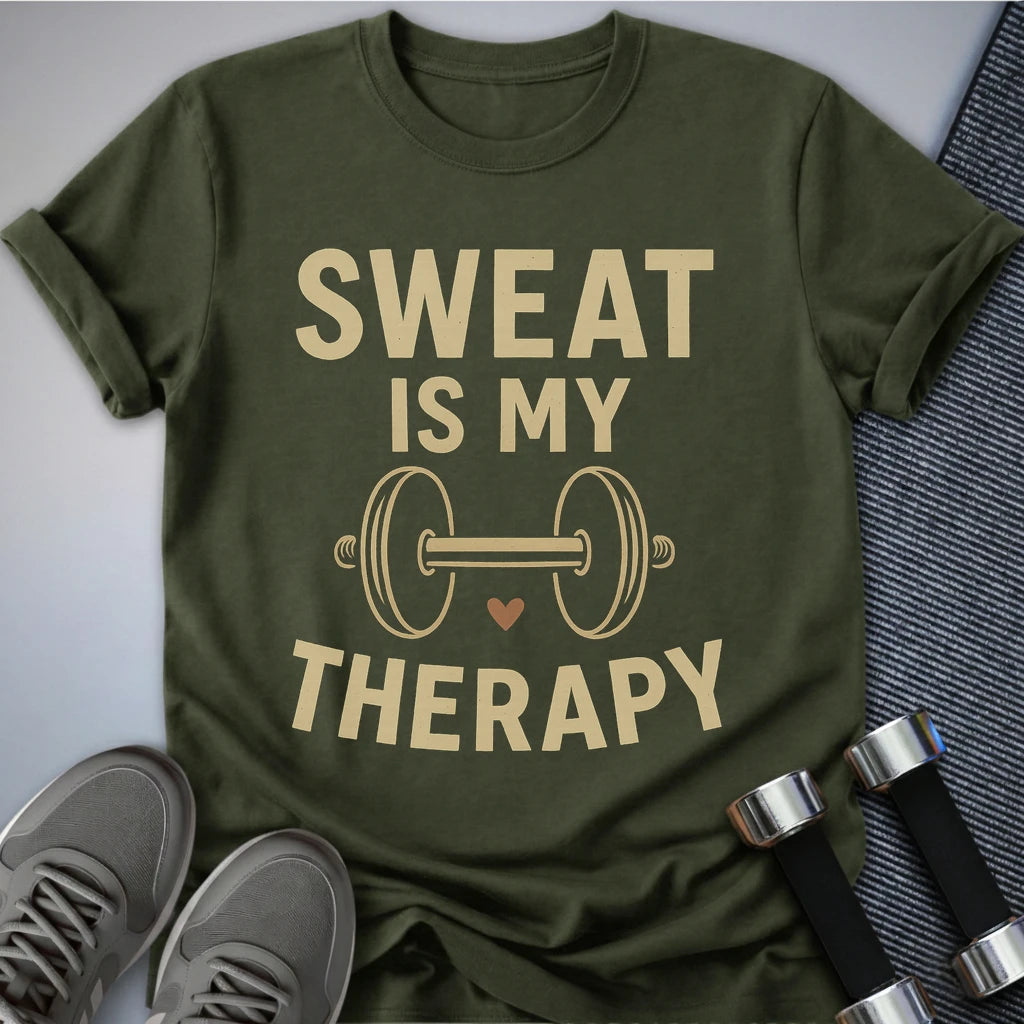 Printify T-Shirt Military Green / S Sweating = Therapy T-Shirt
