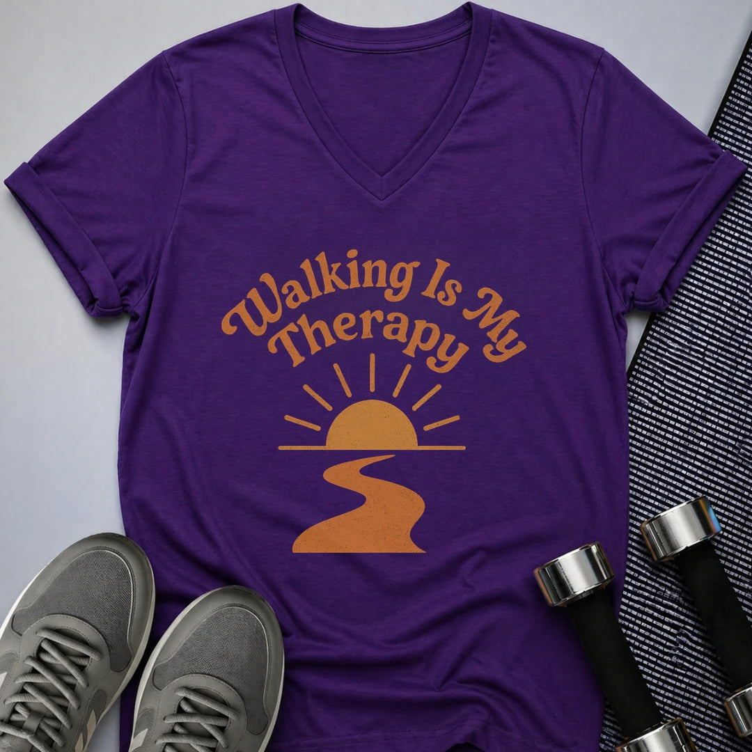 Printify V-neck S / Purple Walking Is Therapy V-Neck Tee