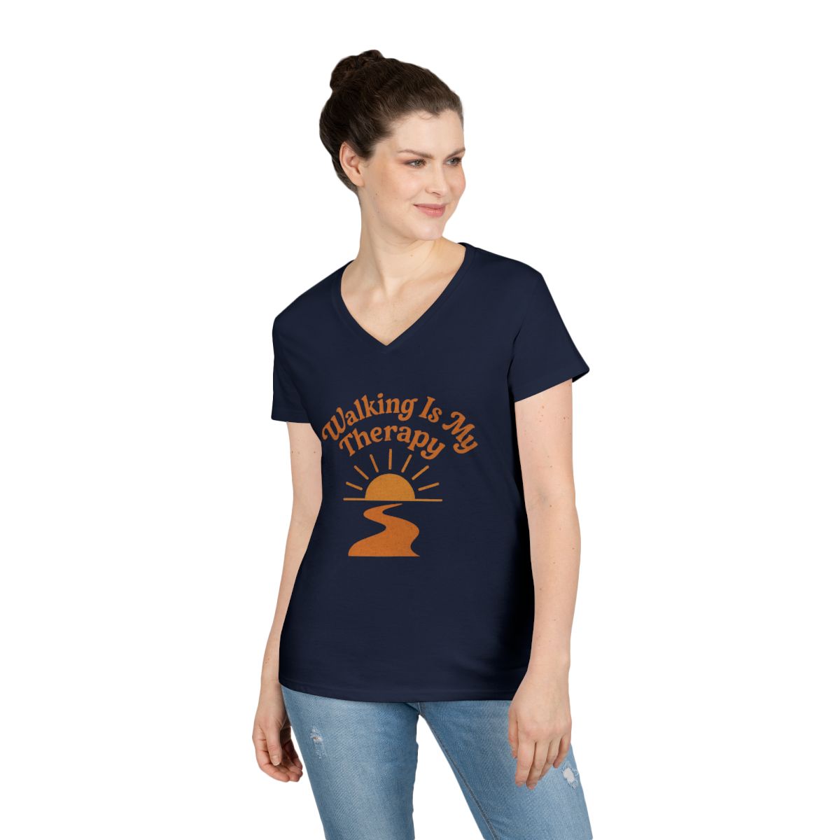 Printify V-neck Walking Is Therapy V-Neck Tee