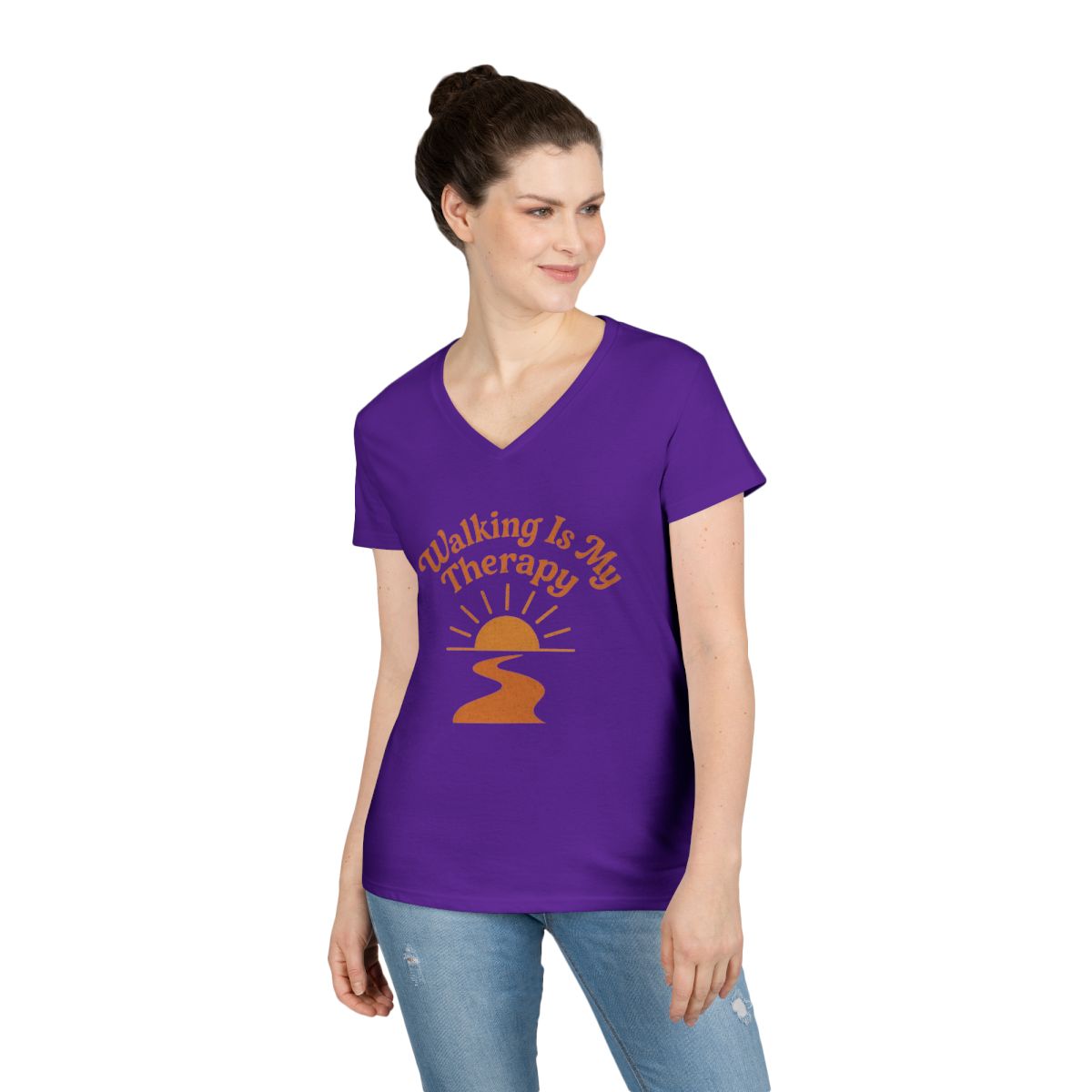 Printify V-neck Walking Is Therapy V-Neck Tee